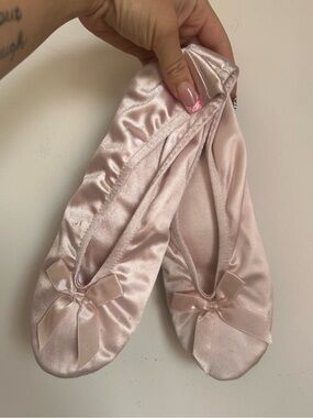 Satin Ballet Slipper Flats with Bow - Blush Pink